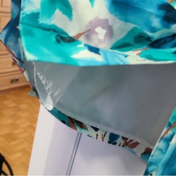 Laura Petites Floral Blue Green Front Slit Pocket Knee Length Midi Pencil Skirt - Picture 15 of 15